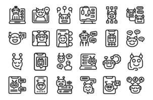 Virtual assistant services icons set outline vector. Reality retail vector