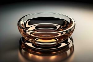 AI generated Empty glossy transparent ashtray on a dark background. ai generative photo