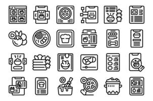 Recipe app icons set outline vector. Technology kitchen vector