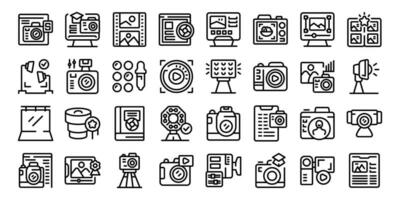 Photography courses icons set outline vector. Class woman vector