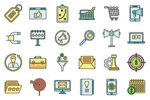 Remarketing strategy icons set vector color