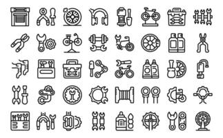 Bicycle repair maintenance shop icons set outline vector. Bike outdoor vector