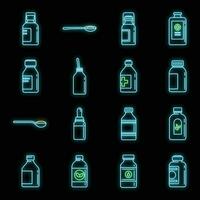 Cough syrup bottle icons set vector neon