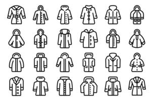 Raincoat icons set outline vector. Rain summer jacket vector