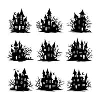 Silhouette of vampire castle scary ghost house on halloween night vector