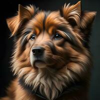 AI generated Portrait of a beautiful mixed breed dog on a black background. generative ai photo