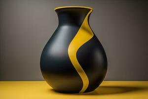 AI generated Clay vase with yellow and black stripes. generative ai photo