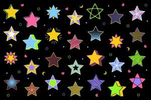 Abstract star set retro style. Star shape minimal retro style 80s 90s. Set of star shapes. vector