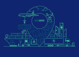 concept of green logistics or transportation technology, graphic of GPS pointer with  transportation vehicle vector