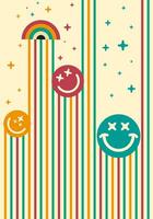 Abstract vintage retro lines and smile background pattern illustration vector art print, template editable