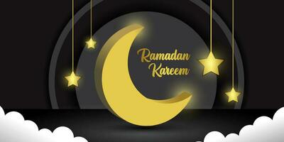 Ramadan Kareem background with 3D moon shape vector