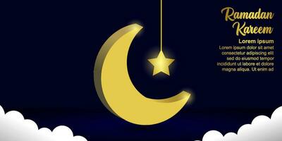 Ramadan Kareem background with 3D moon shape vector