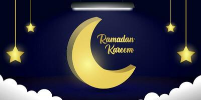Ramadan Kareem background with 3D moon shape vector