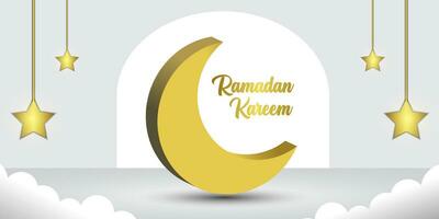 Ramadan Kareem background with 3D moon shape vector