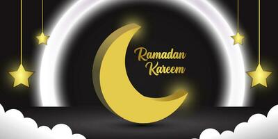 Ramadan Kareem background with 3D moon shape vector