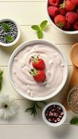 ai generado hielo crema cono gofre postre con frutal foto