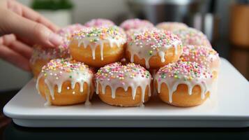 AI generated Donut with cream and candy pink tasty snack photo