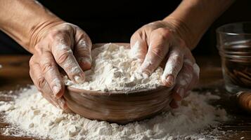 AI generated Hand chef dough bake preparing on kitchen homemade photo