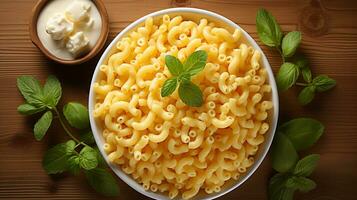 AI generated Macaroni and cheese on white bowl simple food photo