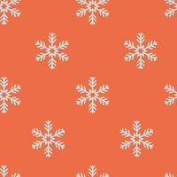 Snowflakes symmetrical seamless pattern, blue snowflakes on a red background Christmas wrapping paper vector