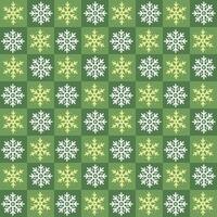 Christmas seamless pattern of snowflakes on green checkered background, vector holiday pattern