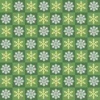 Christmas seamless pattern of snowflakes on green checkered background, vector holiday pattern