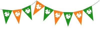 S t Patricio día verde verderón banderines con trébol símbolo, banderas guirnalda, irlandesa día festivo, panorámico decorativo vector elemento para saludo tarjeta, póster, bandera