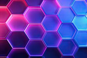 AI generated Abstract neon background with hexagons. photo