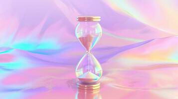 AI generated Hourglass on holographic background. Concept of time passing, countdown and deadline. photo