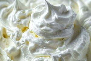 AI generated Close up of white whipped cream swirl texture for background and design. photo