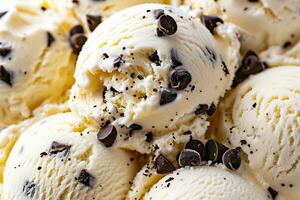 AI generated Vanilla ice cream with chocolate chips, close up. photo