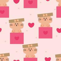 Seamless pattern of cartoon cats and valentine elements. cute valentine wallpaper illustration for gift wrapping paper vector