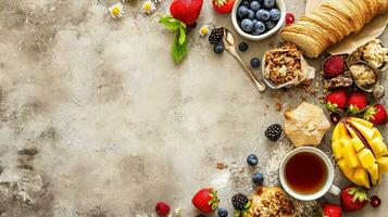 AI generated Breakfast advertisment background with copy space photo