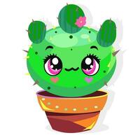 cacti with pot ,green color vector hand-drawing illustration