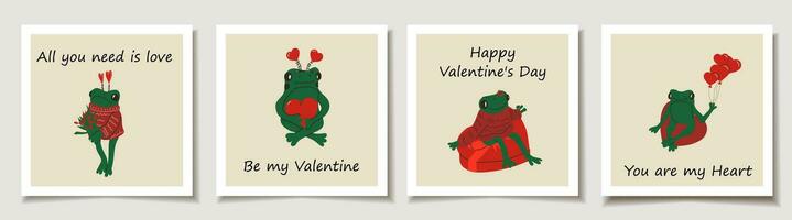 Set of Valentine's day cards with Cute frog with valentines decorations. Love, Valentine's Day vector