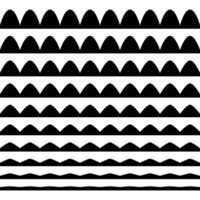 un colección de ondulado zigzag horizontal ondulante líneas, sin costura fronteras, y suave y angular gráfico diseño elementos conjunto en un blanco antecedentes. vector