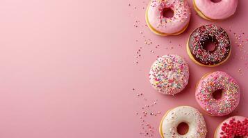 AI generated donuts advertisment background with copy space photo