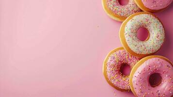 AI generated donuts advertisment background with copy space photo