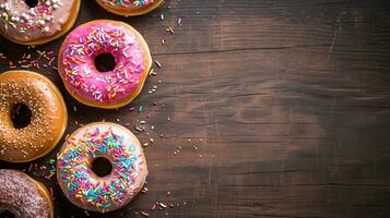 AI generated donuts advertisment background with copy space photo