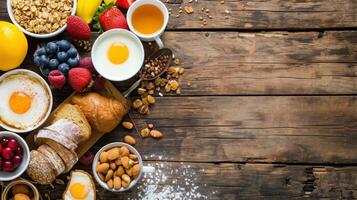 AI generated Breakfast advertisment background with copy space photo