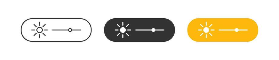 Bright level icon. Screen light symbol. Contrast bar signs. UI phone symbols. Brightness setting icons. Black, yellow color. Vector sign.