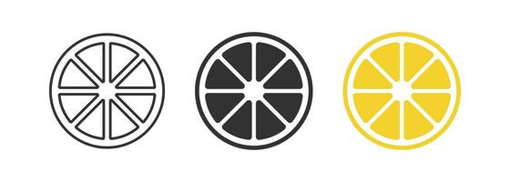 Slice of lemon icon. Citrus signs. Lime symbol. Sour fruit symbols. Grapefruit icons. Black, orange color. Vector sign.