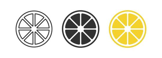 Slice of lemon icon. Citrus signs. Lime symbol. Sour fruit symbols. Grapefruit icons. Black, orange color. Vector sign.