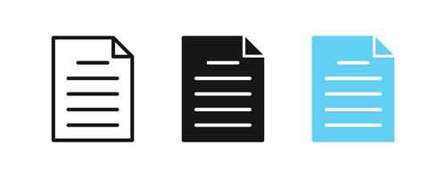 Document file icon. Paper symbol. Text page signs. Web copy symbols. Contract icons. Black, blue color. Vector sign.