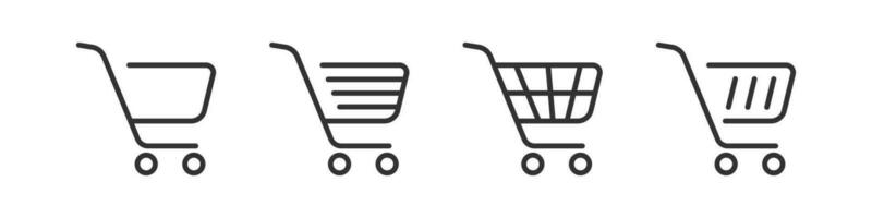 Shop cart icon. Store trolley signs. Market basket symbol. Online button to buy symbols. Supermarket icons. Black color. Vector isolated sign.