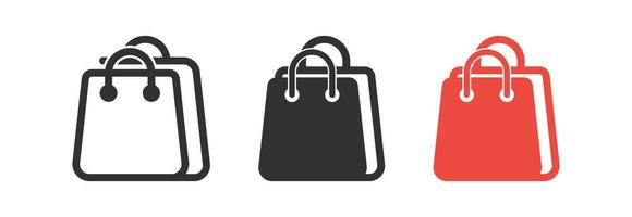 Shopping bag icon. Shopper symbol. Market merchandise signs. Paper gift symbols. Eco package icons. Black, red color. Vector sign.