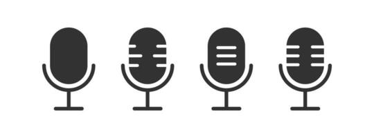 Mic icon. Microphone signs. Voice symbol. Audio record symbols. Radio, podcast, speech, broadcast, speaker icons. Black color. Vector sign.