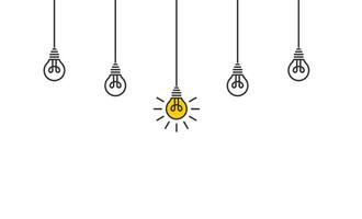 Bulb light background. Lamp on the wire illustration. Idea concept. Lightbulb energy symbols. Cartoon style. Innovation. Vector sign.