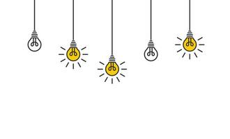 Bulb light background. Lamp on the wire illustration. Idea concept. Lightbulb energy symbols. Cartoon style. Innovation. Vector sign.