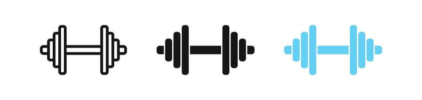 pesa símbolo. gimnasio peso señales. pesado barra con pesas simbolos aptitud física, poder levantamiento, culturismo, formación iconos negro, azul color. vector signo.